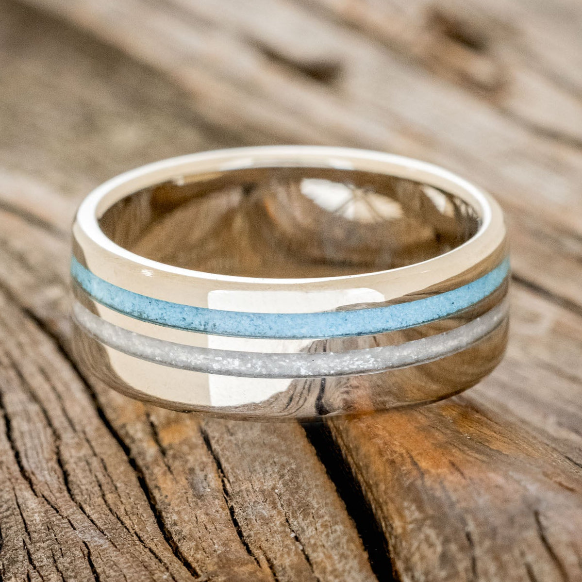 "COSMO" - DIAMOND DUST & TURQUOISE WEDDING BAND-9