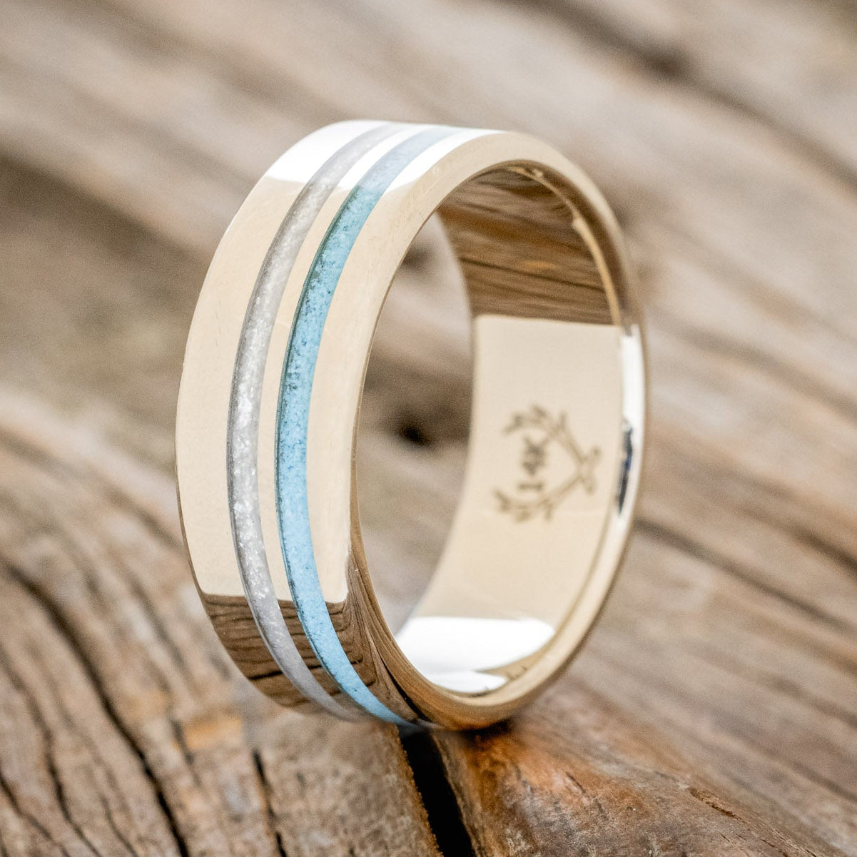 "COSMO" - DIAMOND DUST & TURQUOISE WEDDING BAND-7