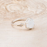 "CRAZY ON YOU" - HEXAGON MOONSTONE ENGAGEMENT RING WITH DIAMOND HALO & WHITE OPAL INLAYS