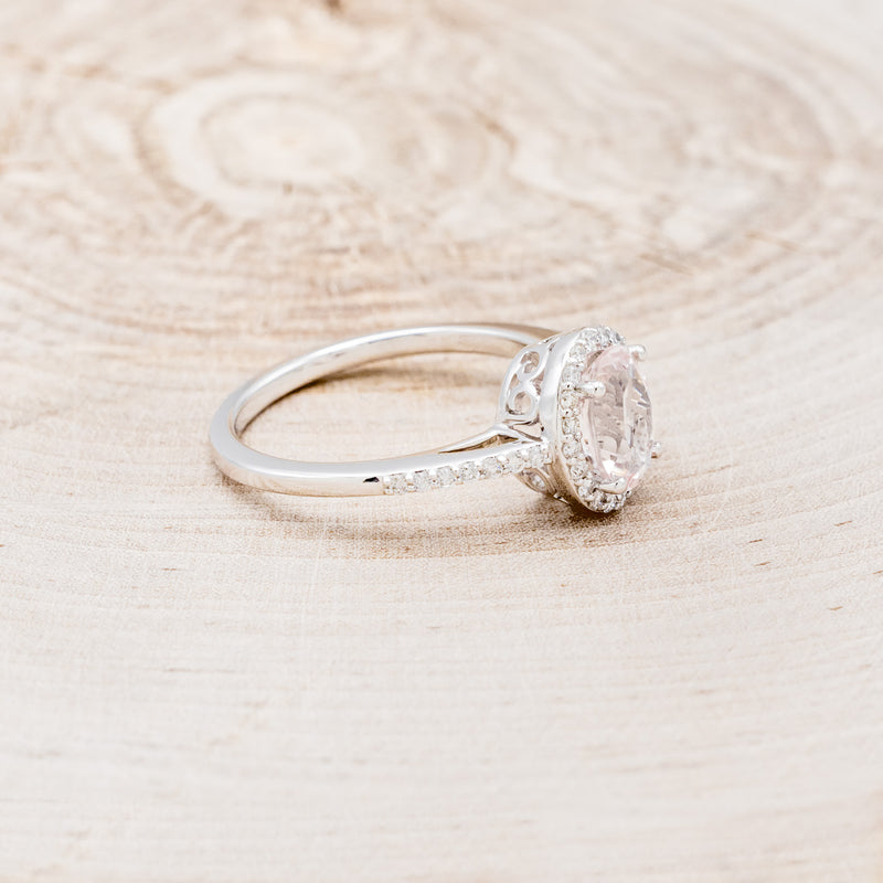 "DIANA" - OVAL MORGANITE ENGAGEMENT RING WITH DIAMOND HALO & ACCENTS - READY TO SHIP