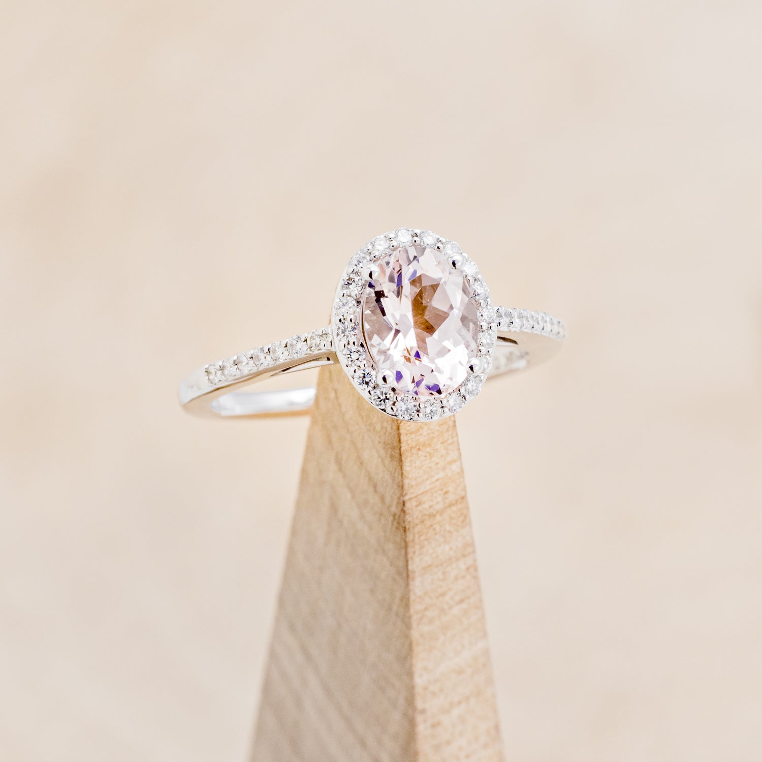 "DIANA" - OVAL MORGANITE ENGAGEMENT RING WITH DIAMOND HALO & ACCENTS-7