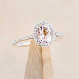 "DIANA" - OVAL MORGANITE ENGAGEMENT RING WITH DIAMOND HALO & ACCENTS - READY TO SHIP