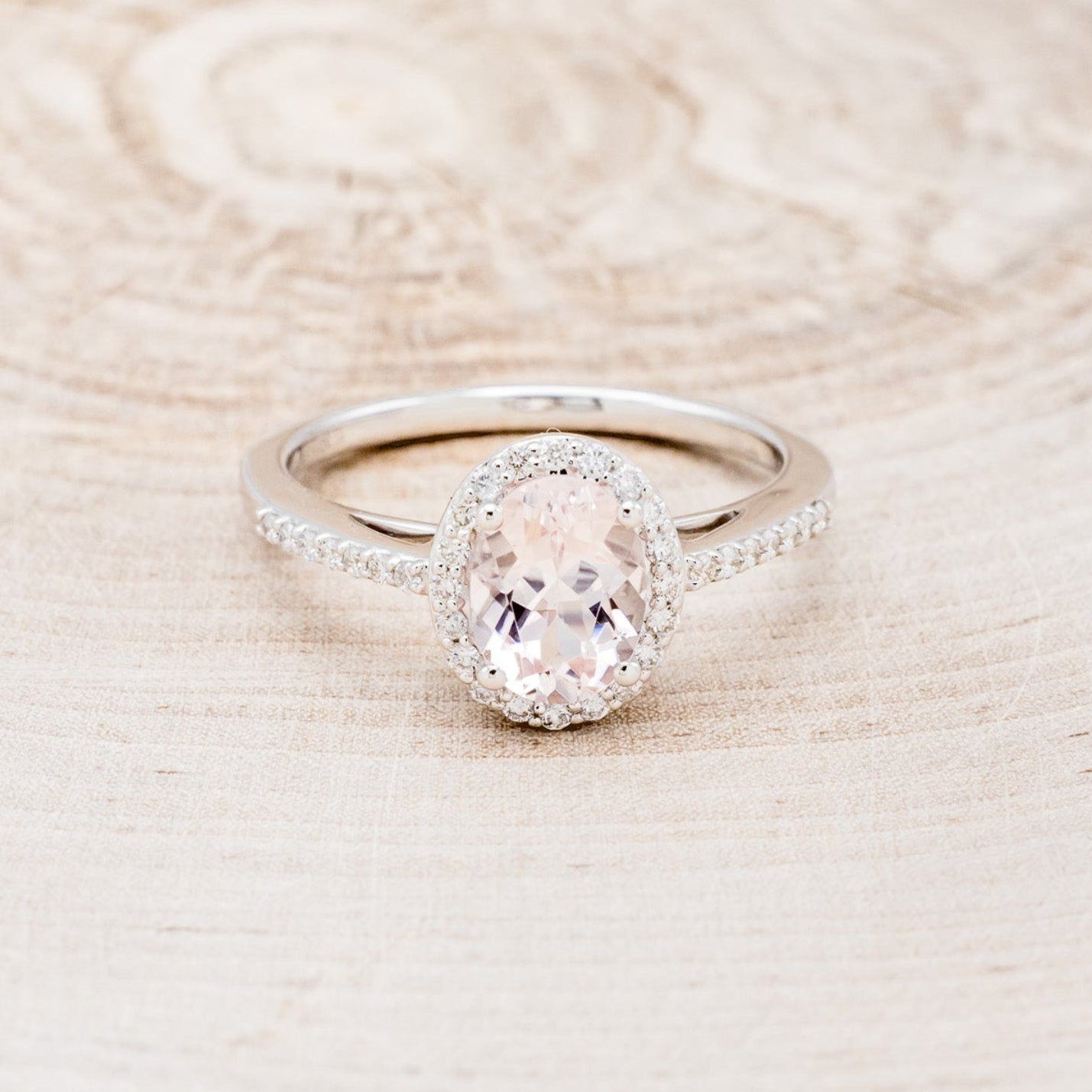 "DIANA" - OVAL MORGANITE ENGAGEMENT RING WITH DIAMOND HALO & ACCENTS-10