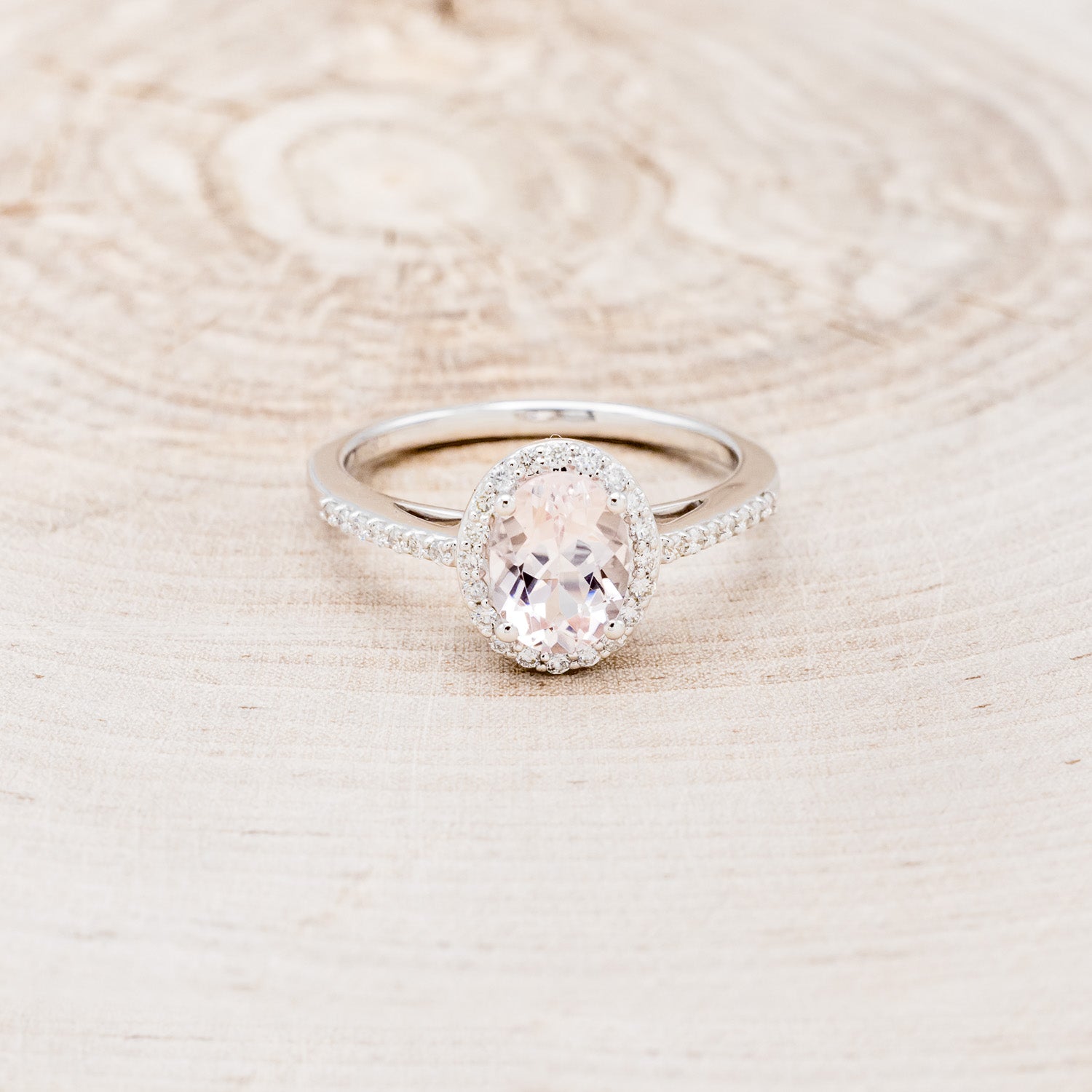 "DIANA" - OVAL MORGANITE ENGAGEMENT RING WITH DIAMOND HALO & ACCENTS-10