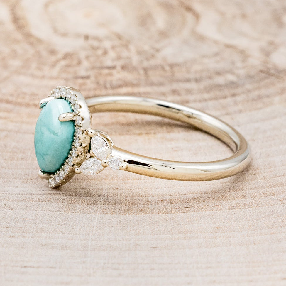 "DREAM" - PEAR-SHAPED TURQUOISE ENGAGEMENT RING WITH DIAMOND HALO & ACCENTS-3