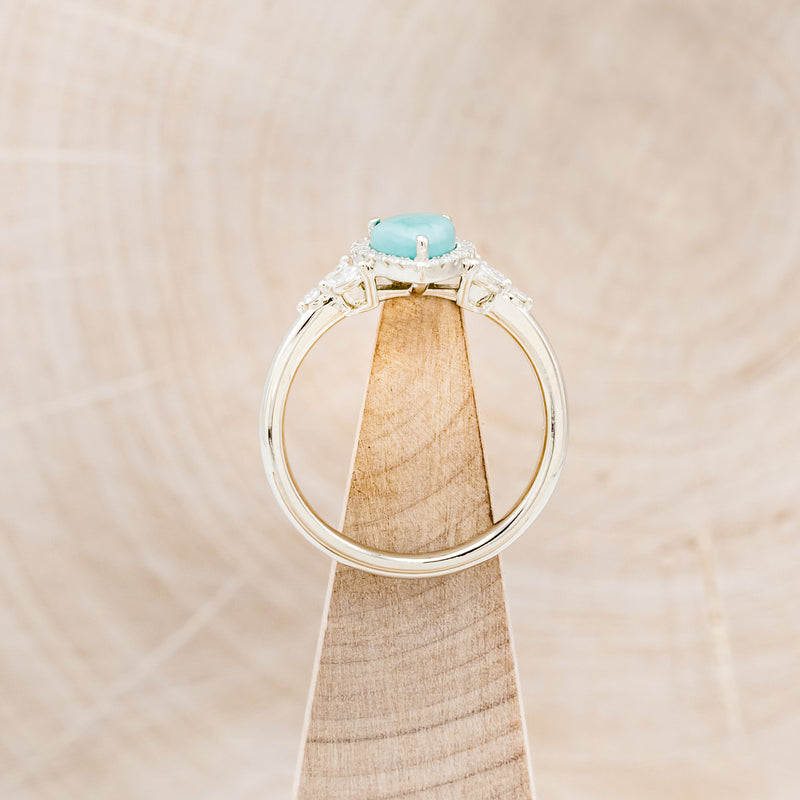"DREAM" - PEAR-SHAPED TURQUOISE ENGAGEMENT RING WITH DIAMOND HALO & ACCENTS