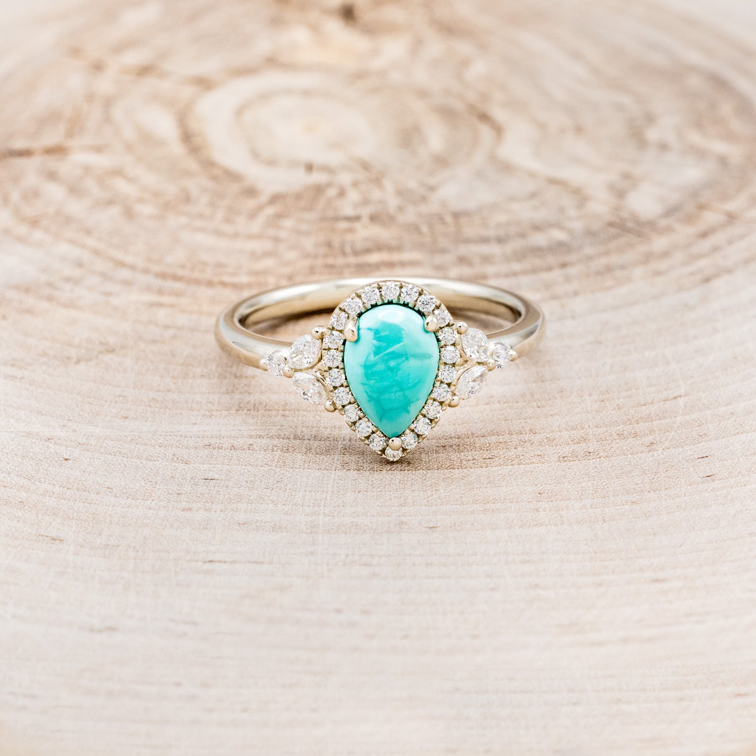 "DREAM" - PEAR-SHAPED TURQUOISE ENGAGEMENT RING WITH DIAMOND HALO & ACCENTS-4