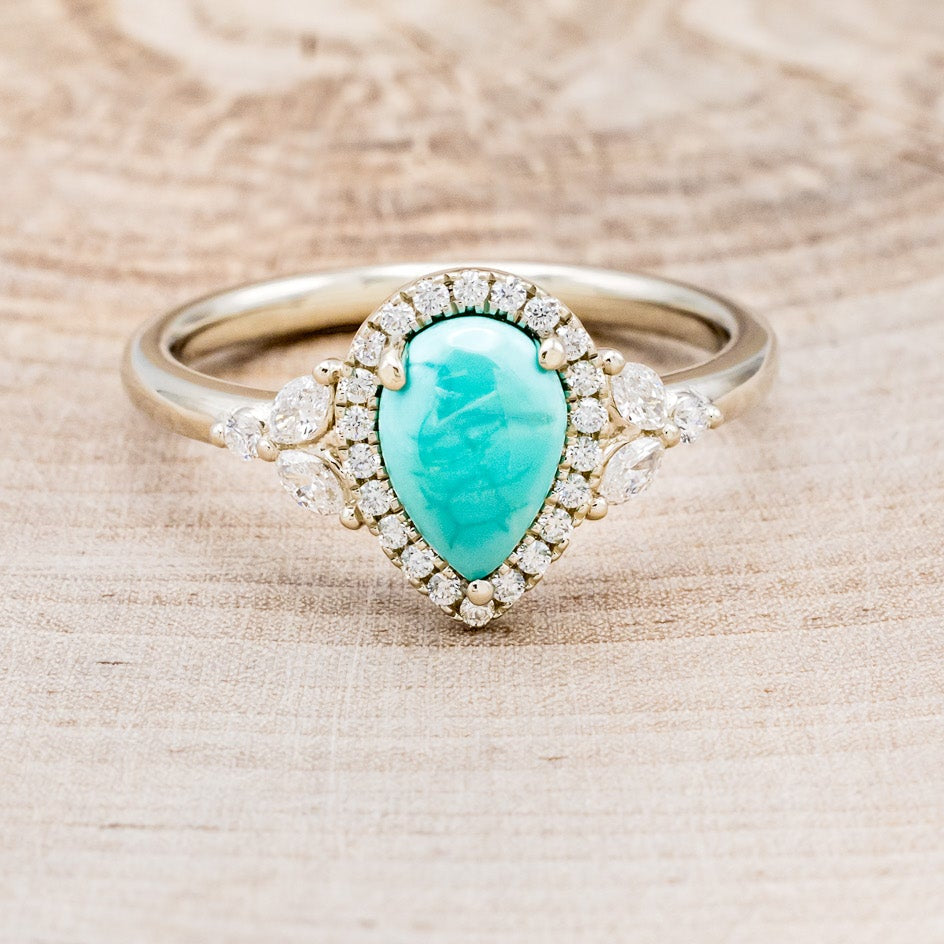 "DREAM" - PEAR-SHAPED TURQUOISE ENGAGEMENT RING WITH DIAMOND HALO & ACCENTS-4