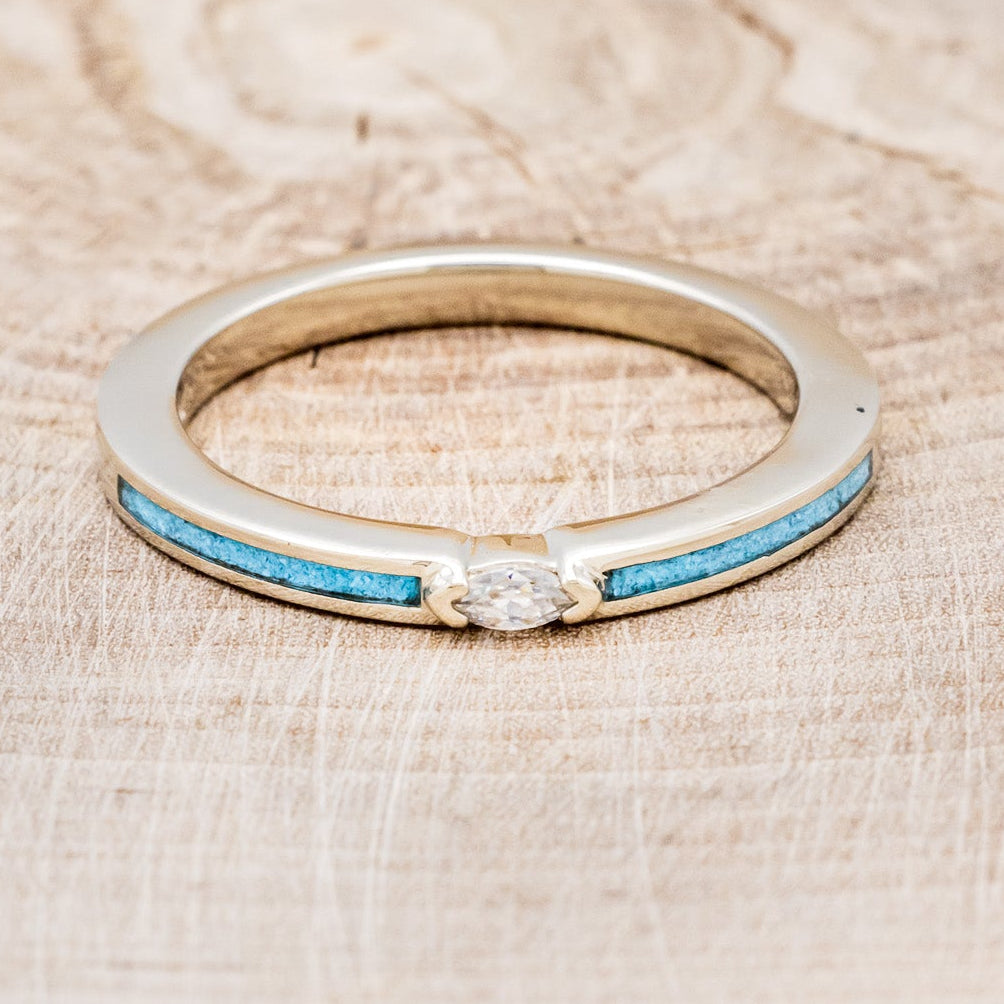 "ELBA" - MARQUISE MOISSANITE ENGAGEMENT RING WITH TURQUOISE INLAYS-4