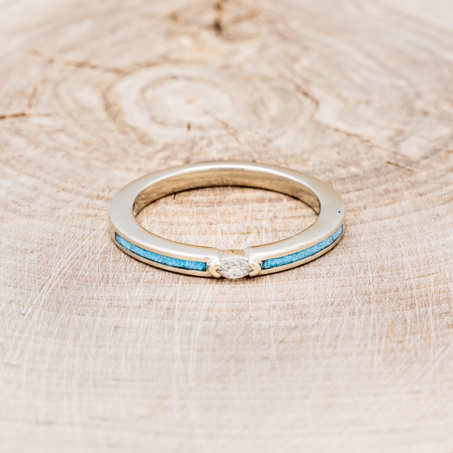 "ELBA" - MARQUISE MOISSANITE ENGAGEMENT RING WITH TURQUOISE INLAYS-4