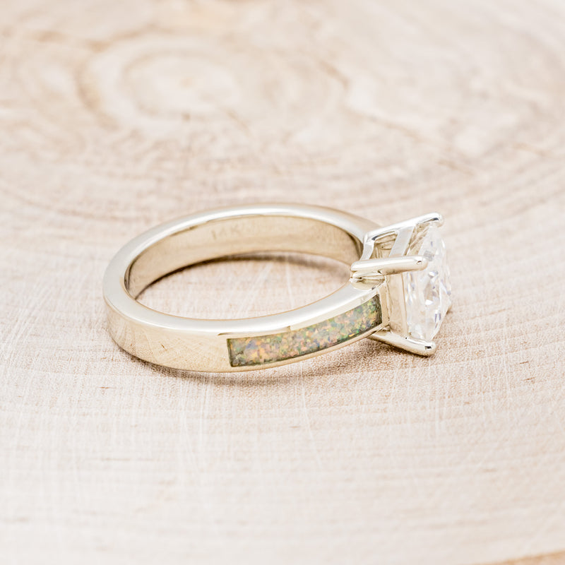 "EOTA" - PRINCESS CUT MOISSANITE ENGAGEMENT RING WITH FIRE & ICE OPAL INLAYS