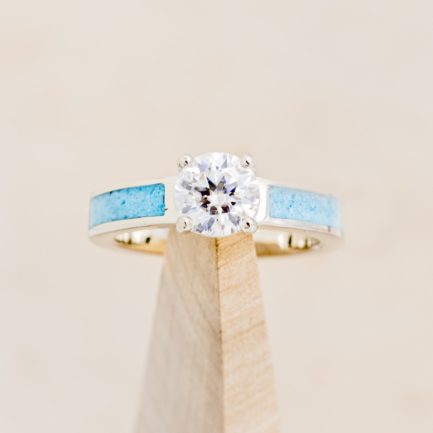 "EOTA" - ROUND CUT MOISSANITE ENGAGEMENT RING WITH TURQUOISE INLAYS-7