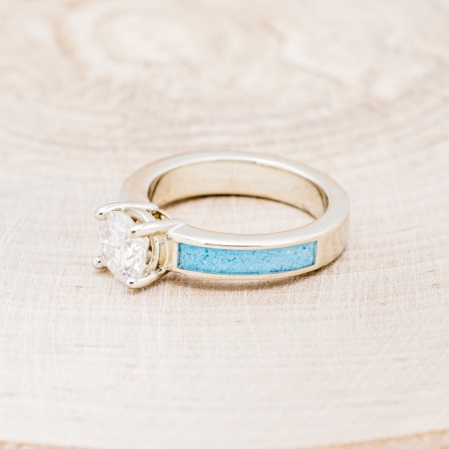 "EOTA" - ROUND CUT MOISSANITE ENGAGEMENT RING WITH TURQUOISE INLAYS-9