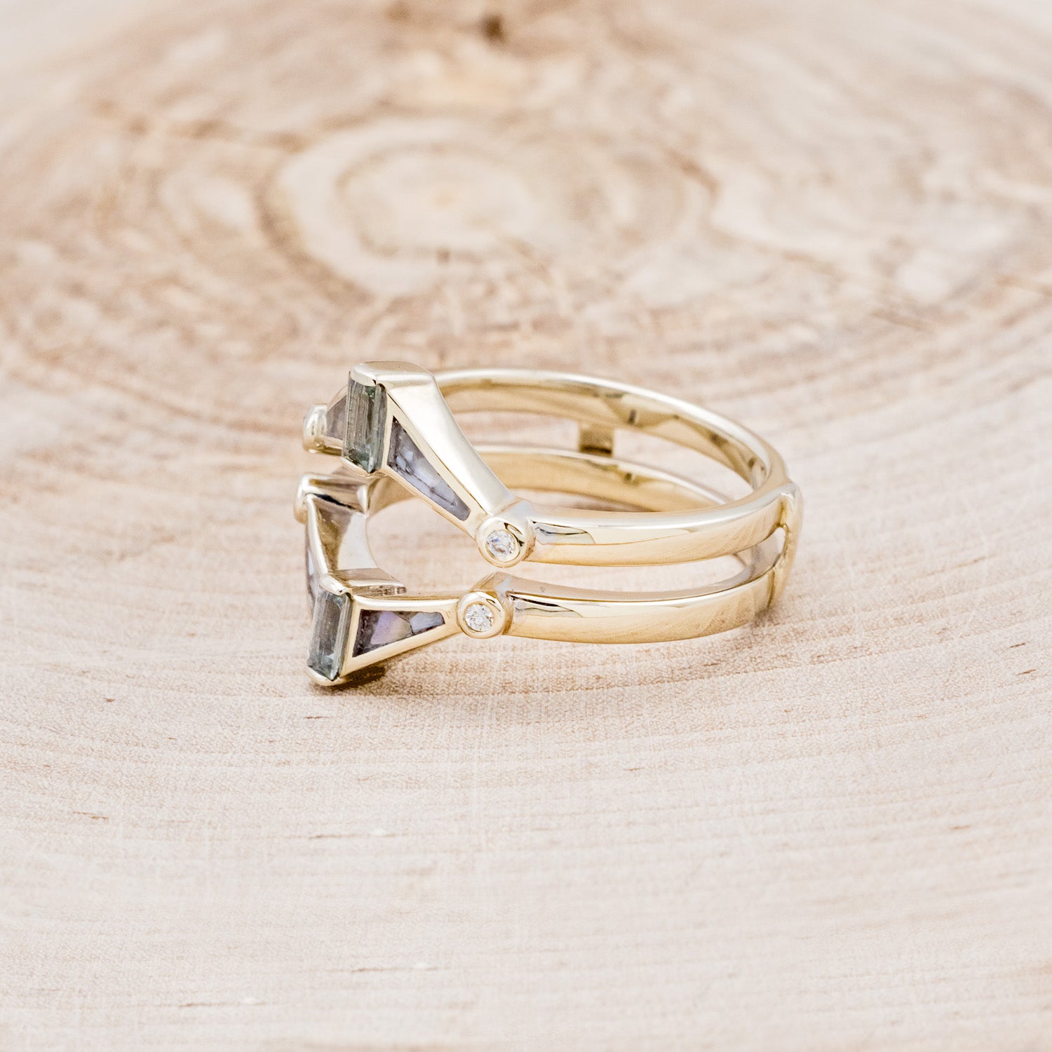 "GEMINI" - MOTHER OF PEARL & MONTANA SAPPHIRE RING GUARD-3