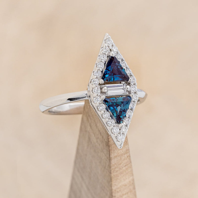 "OLYMPIA" - GEOMETRIC LAB-GROWN ALEXANDRITE ENGAGEMENT RING WITH DIAMOND ACCENTS-1