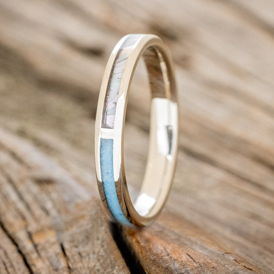 "HARMONY" - TURQUOISE & MOTHER OF PEARL SPLIT STACKING BAND-11