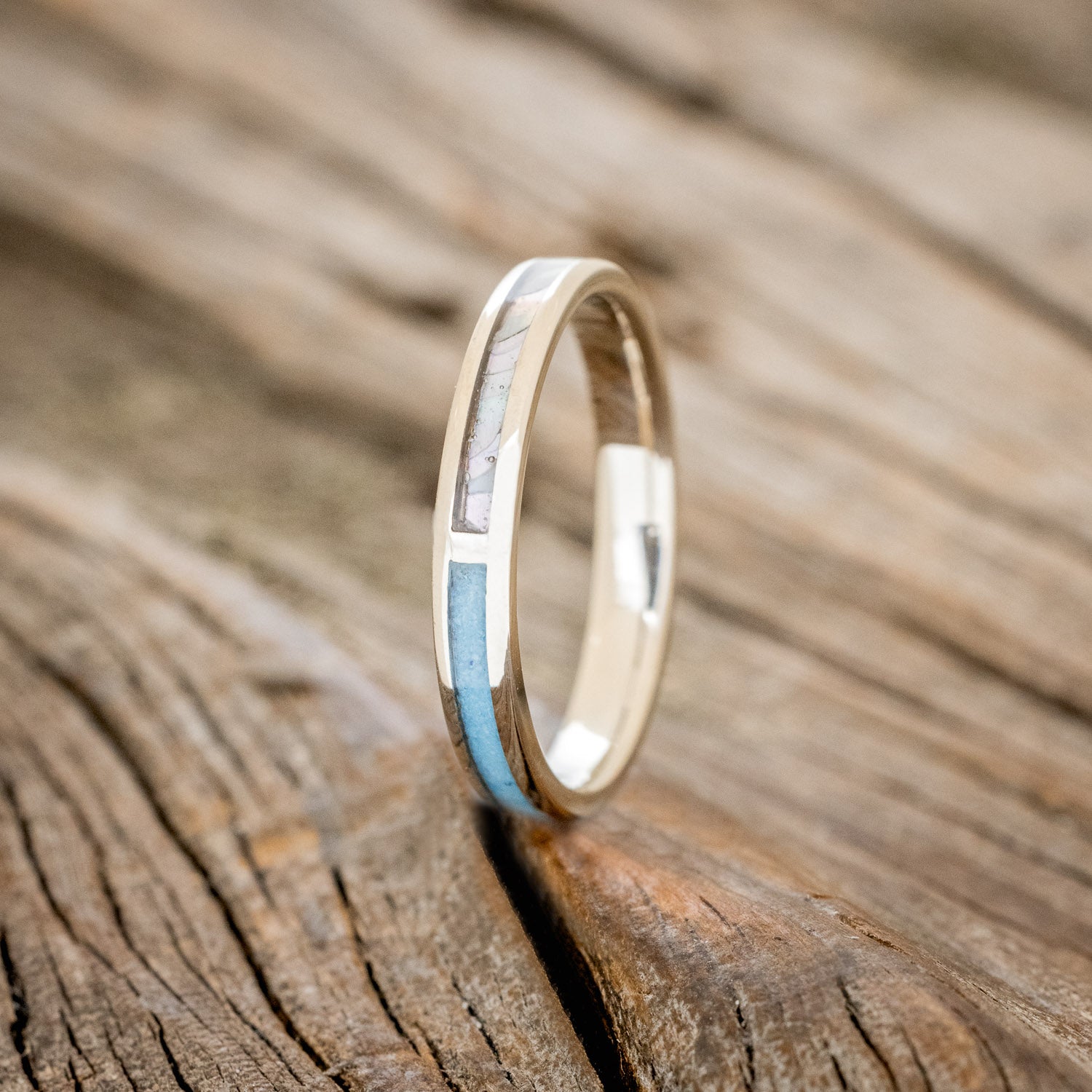 "HARMONY" - TURQUOISE & MOTHER OF PEARL SPLIT STACKING BAND-11