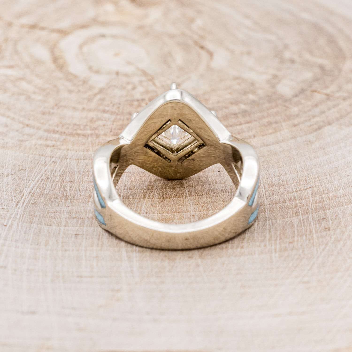 "HELIX" - PRINCESS CUT MOISSANITE ENGAGEMENT RING WITH TURQUOISE INLAYS & DIAMOND TRACER-10