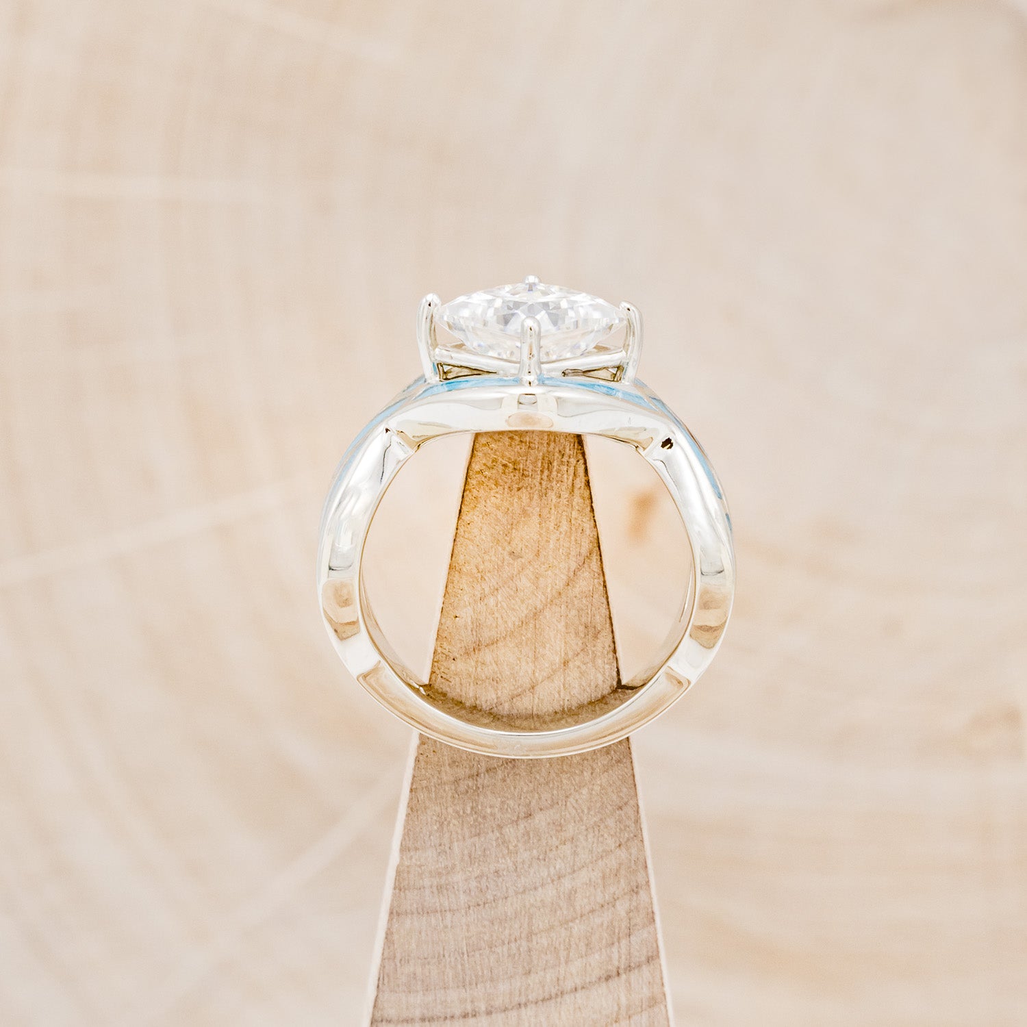 "HELIX" - PRINCESS CUT MOISSANITE ENGAGEMENT RING WITH TURQUOISE INLAYS & DIAMOND TRACER-11