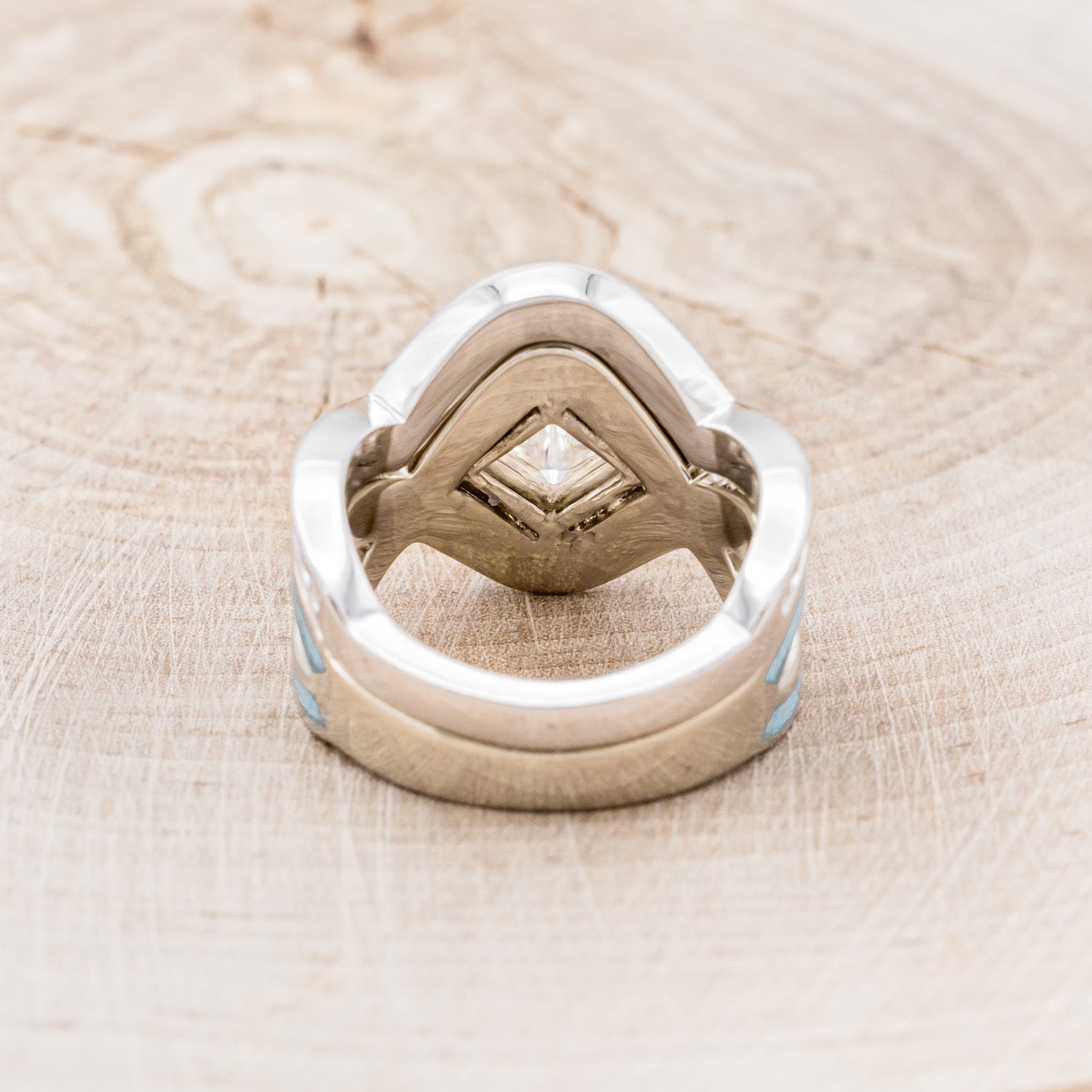 "HELIX" - PRINCESS CUT MOISSANITE ENGAGEMENT RING WITH TURQUOISE INLAYS & DIAMOND TRACER-5