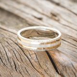 "HOLLIS" - ANTLER & 14K YELLOW GOLD INLAYS WEDDING RING WITH A HAMMERED FINISH-9