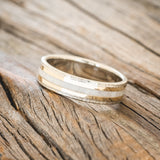 "HOLLIS" - ANTLER & 14K YELLOW GOLD INLAYS WEDDING RING WITH A HAMMERED FINISH-8