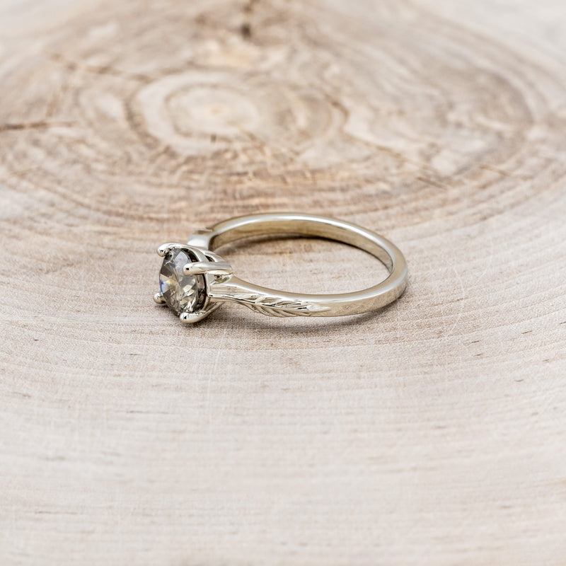 "HOPE" - ROUND CUT SALT & PEPPER DIAMOND SOLITAIRE ENGAGEMENT RING WITH FEATHER ACCENTS