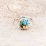 "KB" - OVAL SPINY OYSTER TURQUOISE ENGAGEMENT RING WITH DIAMOND HALO & ACCENTS-4