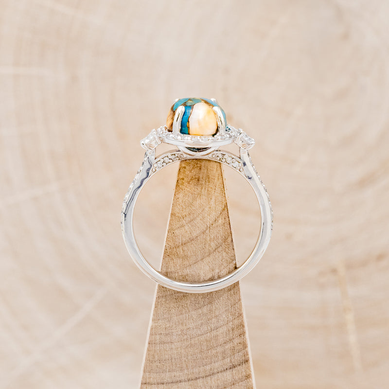 "KB" - OVAL SPINY OYSTER TURQUOISE ENGAGEMENT RING WITH DIAMOND HALO & ACCENTS-6