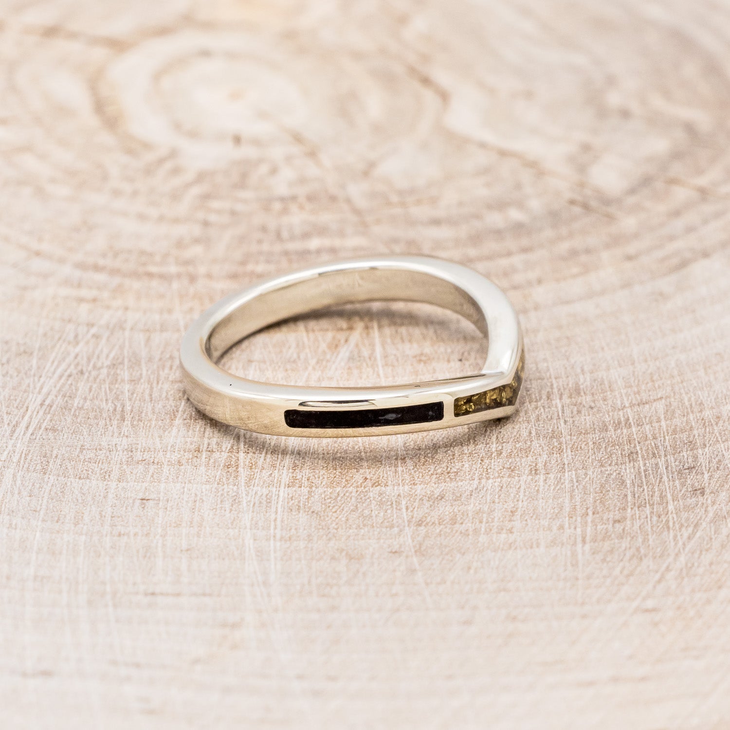 "KIDA" - JET STONE & GOLD NUGGET INLAY WEDDING BAND-2