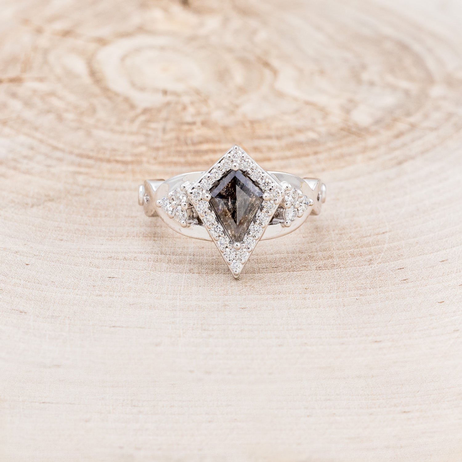 KITE CUT ENGAGEMENT RING WITH DIAMOND HALO & ACCENTS - MOUNTING ONLY - SELECT YOUR OWN STONE-4