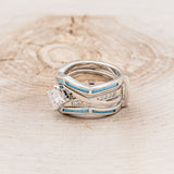 "LINA" - PRINCESS CUT MOISSANITE ENGAGEMENT RING WITH DIAMOND ACCENTS & TURQUOISE RING GUARD