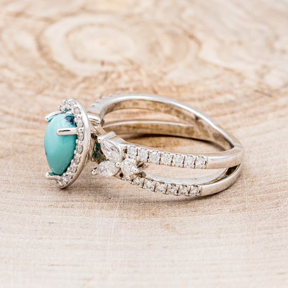 "LORETTA" - PEAR-SHAPED TURQUOISE ENGAGEMENT RING WITH DIAMOND HALO & ACCENTS-9