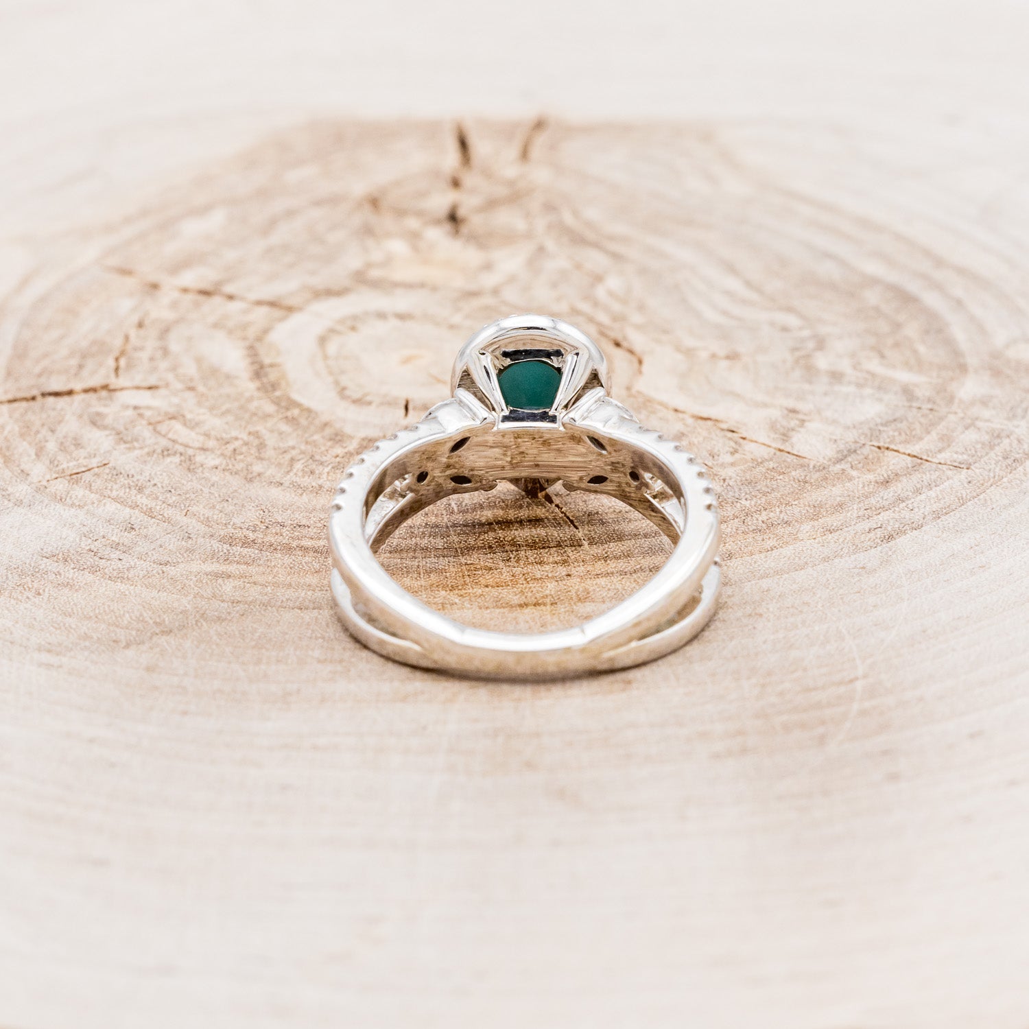 "LORETTA" - PEAR-SHAPED TURQUOISE ENGAGEMENT RING WITH DIAMOND HALO & ACCENTS-11