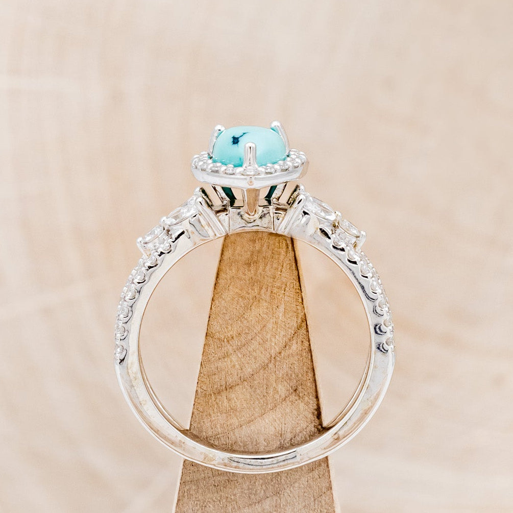 "LORETTA" - PEAR-SHAPED TURQUOISE ENGAGEMENT RING WITH DIAMOND HALO & ACCENTS-12