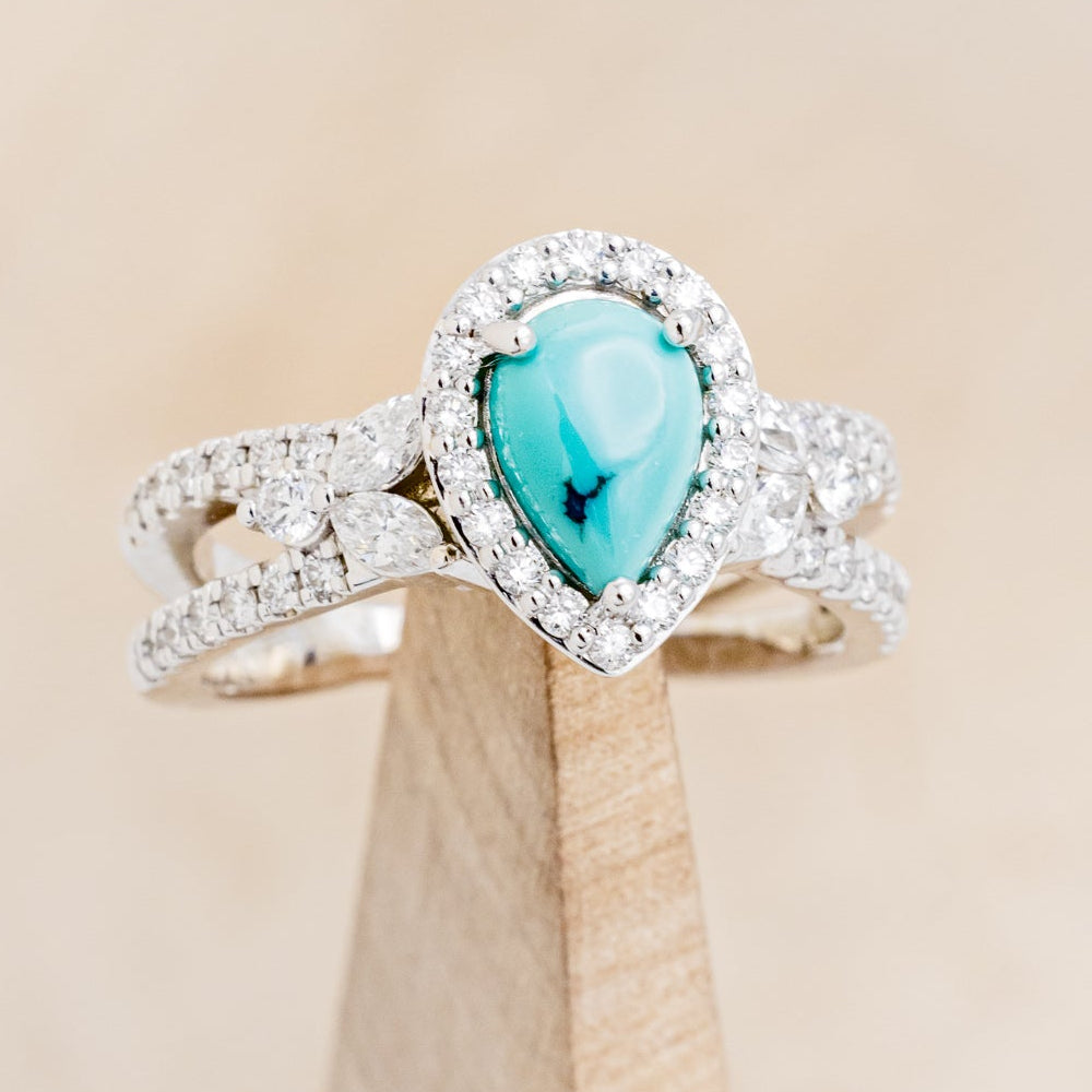"LORETTA" - PEAR-SHAPED TURQUOISE ENGAGEMENT RING WITH DIAMOND HALO & ACCENTS-7