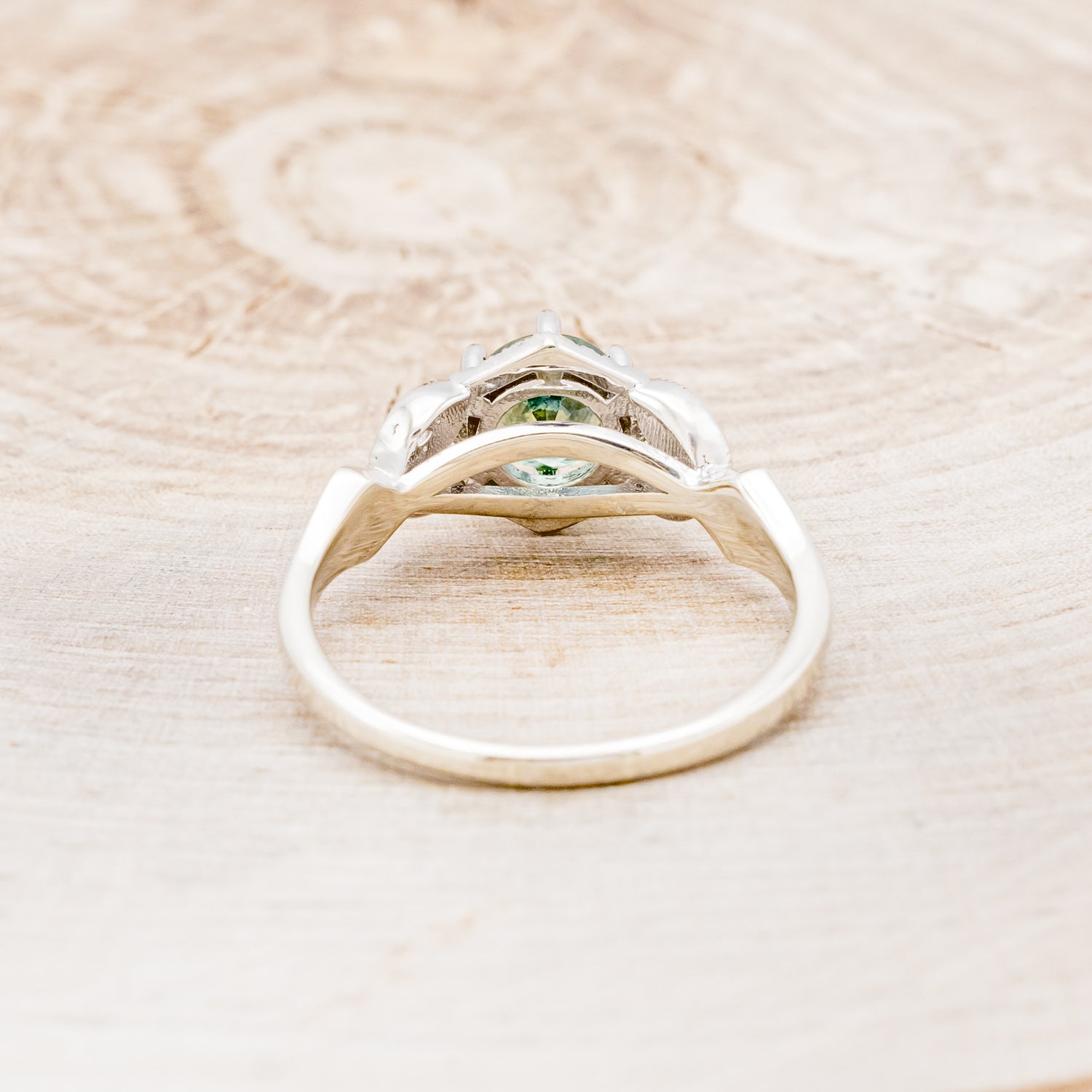 "LUCY IN THE SKY" PETITE - ROUND CUT MONTANA SAPPHIRE ENGAGEMENT RING WITH DIAMOND ACCENTS & TURQUOISE INLAYS-6