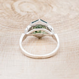 "LUCY IN THE SKY" - HEXAGON MOSS AGATE ENGAGEMENT RING WITH DIAMOND HALO & MOSS INLAYS