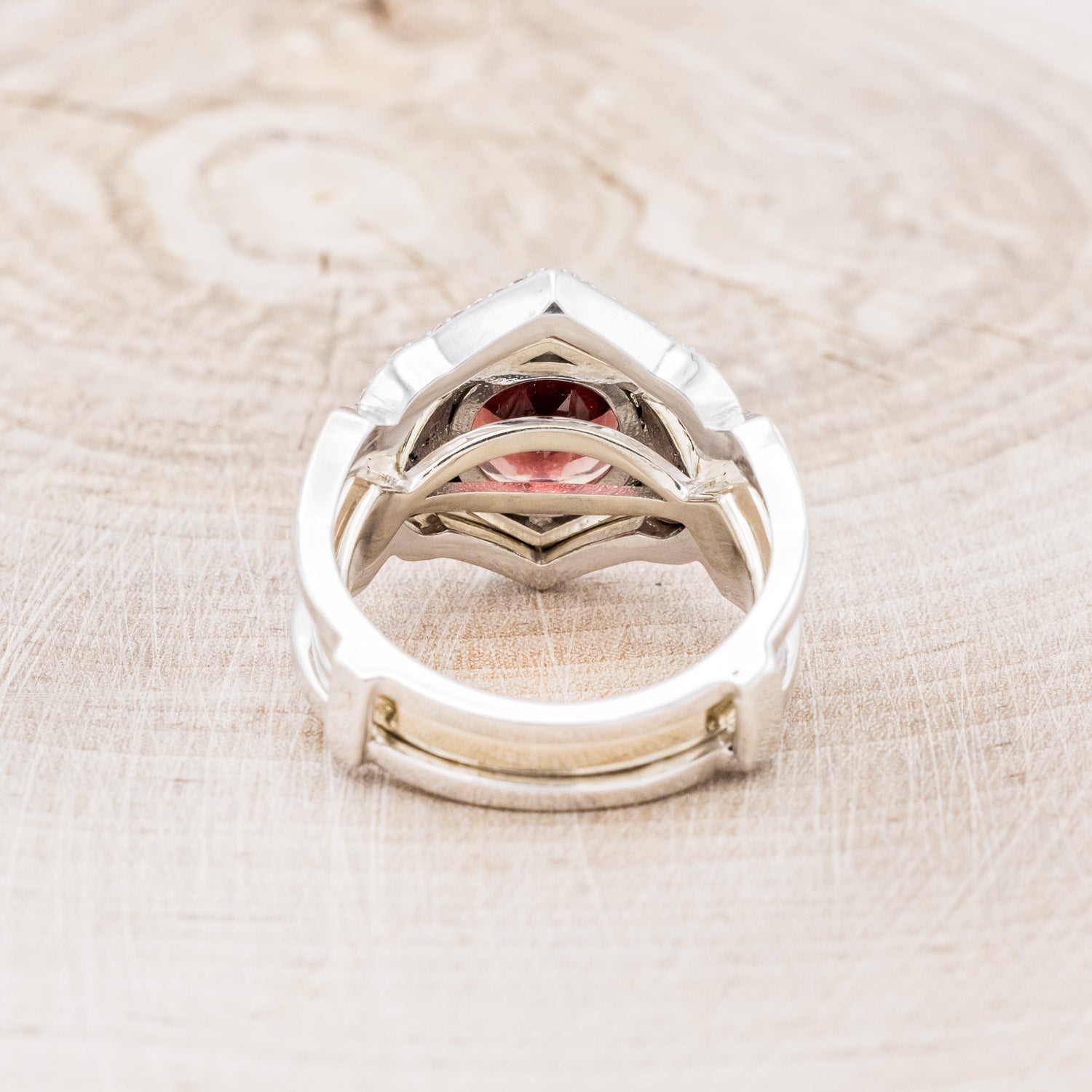 "LUCY IN THE SKY" - ROUND CUT GARNET ENGAGEMENT RING WITH DIAMOND ACCENTS, RED OPAL INLAYS & RING GUARD-6