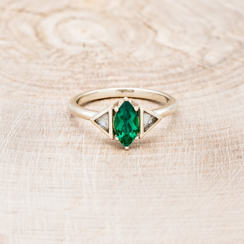 "NILE" - MARQUISE LAB-GROWN EMERALD ENGAGEMENT RING WITH MOTHER OF PEARL INLAYS