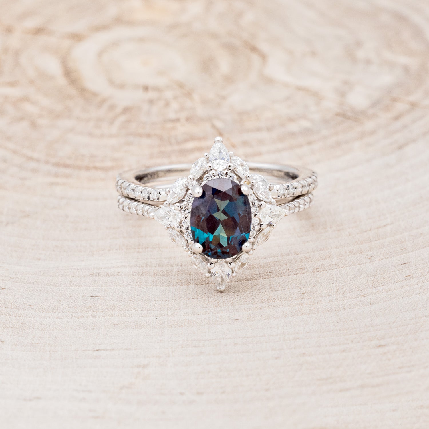 "NORTH STAR" - OVAL LAB-GROWN ALEXANDRITE ENGAGEMENT RING WITH DIAMOND ACCENTS & TRACER-4