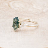 "OCTAVIA" - ELONGATED HEXAGON MOSS AGATE ENGAGEMENT RING WITH DIAMOND ACCENTS