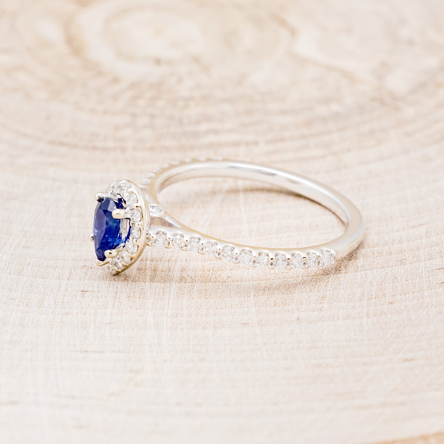 "AGNES" - PEAR-SHAPED NATURAL BLUE SAPPHIRE ENGAGEMENT RING WITH DIAMOND HALO & ACCENT BAND-3