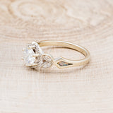 "LUCY IN THE SKY" PETITE - ROUND CUT MOISSANITE ENGAGEMENT RING WITH DIAMOND ACCENTS & FIRE & ICE OPAL INLAYS