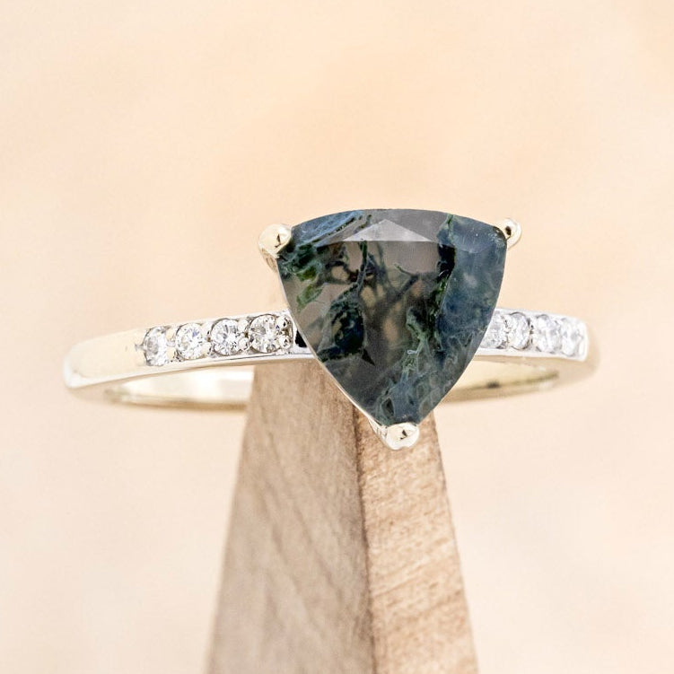 "PIPER" - TRILLION CUT MOSS AGATE ENGAGEMENT RING WITH DIAMOND ACCENTS-13