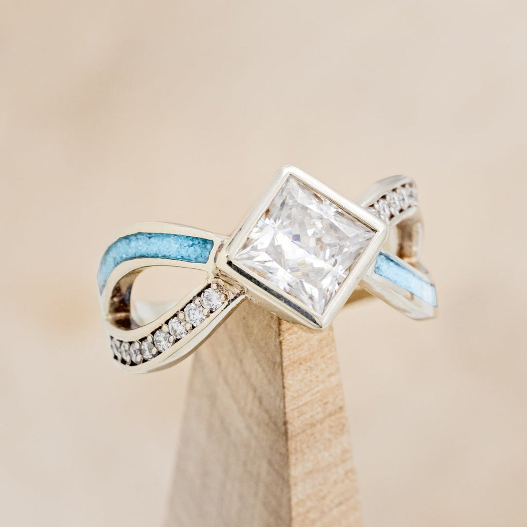 LINA - PRINCESS CUT MOISSANITE ENGAGEMENT RING WITH TURQUOISE RING G –  Staghead Designs