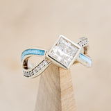 PRINCESS CUT MOISSANITE ENGAGEMENT RING WITH TURQUOISE INLAYS & DIAMOND ACCENTS