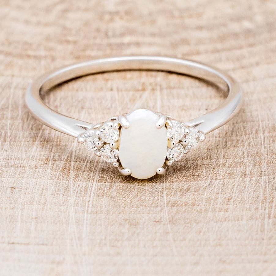 "RHEA" - OVAL WHITE OPAL ENGAGEMENT RING WITH DIAMOND ACCENTS-14