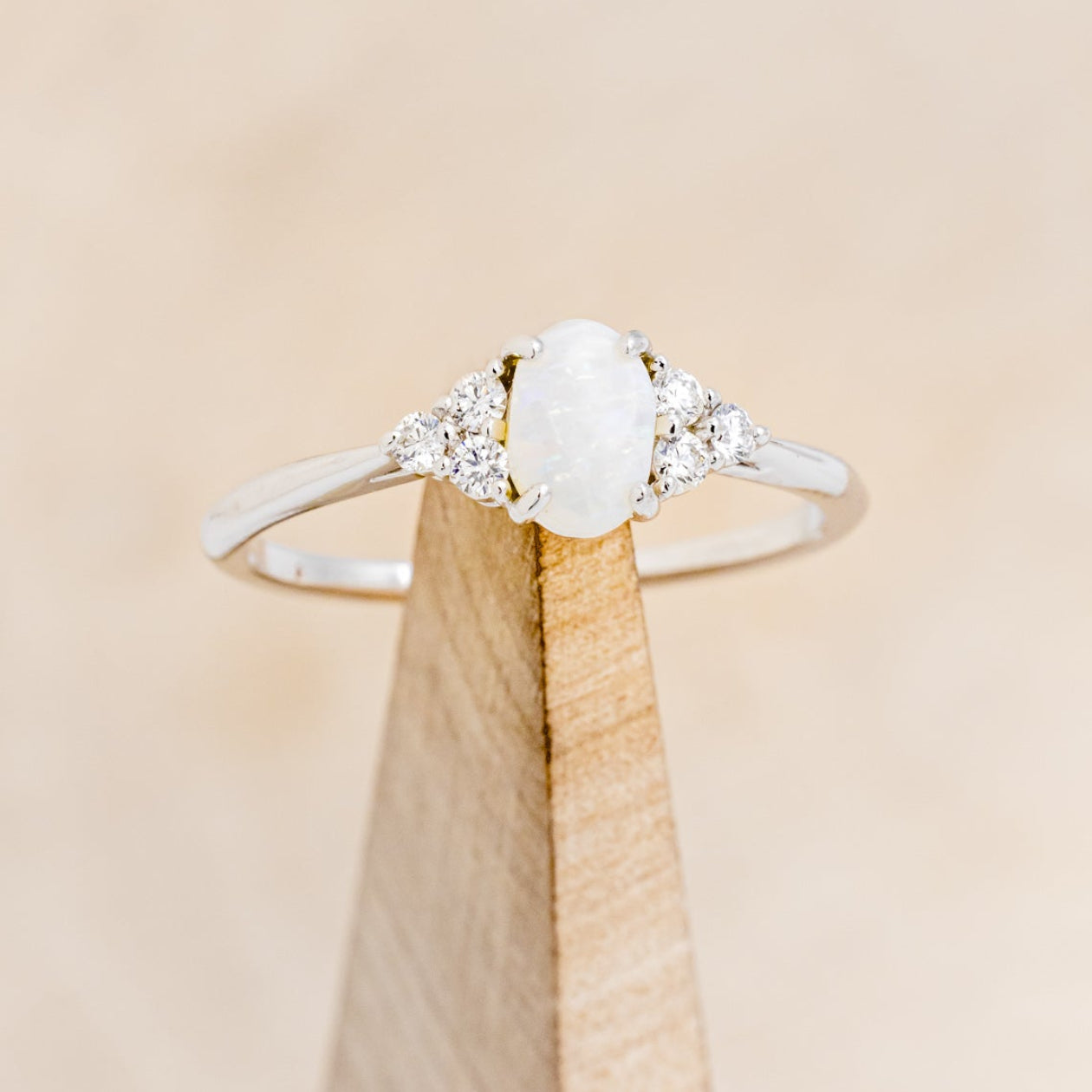 "RHEA" - OVAL WHITE OPAL ENGAGEMENT RING WITH DIAMOND ACCENTS-13