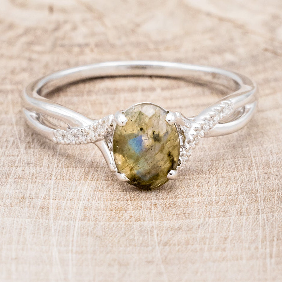 "ROSLYN" - OVAL LABRADORITE ENGAGEMENT RING WITH DIAMOND ACCENTS-15
